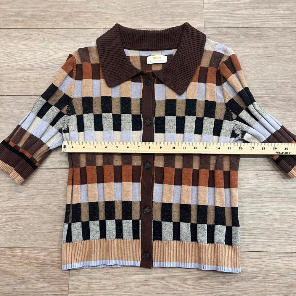 Maeve Anthropologie Patchwork Knit Cardigan Women M Preppy Academia Old Money - Picture 4 of 6